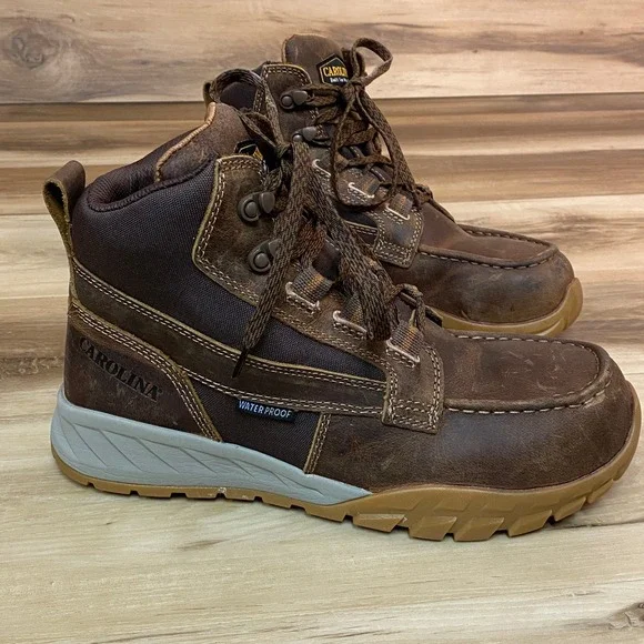 Carolina Waterproof Moc Toe Work Boots Brown Leather EH SR Mens 9.5D CA5593 - Picture 6 of 11